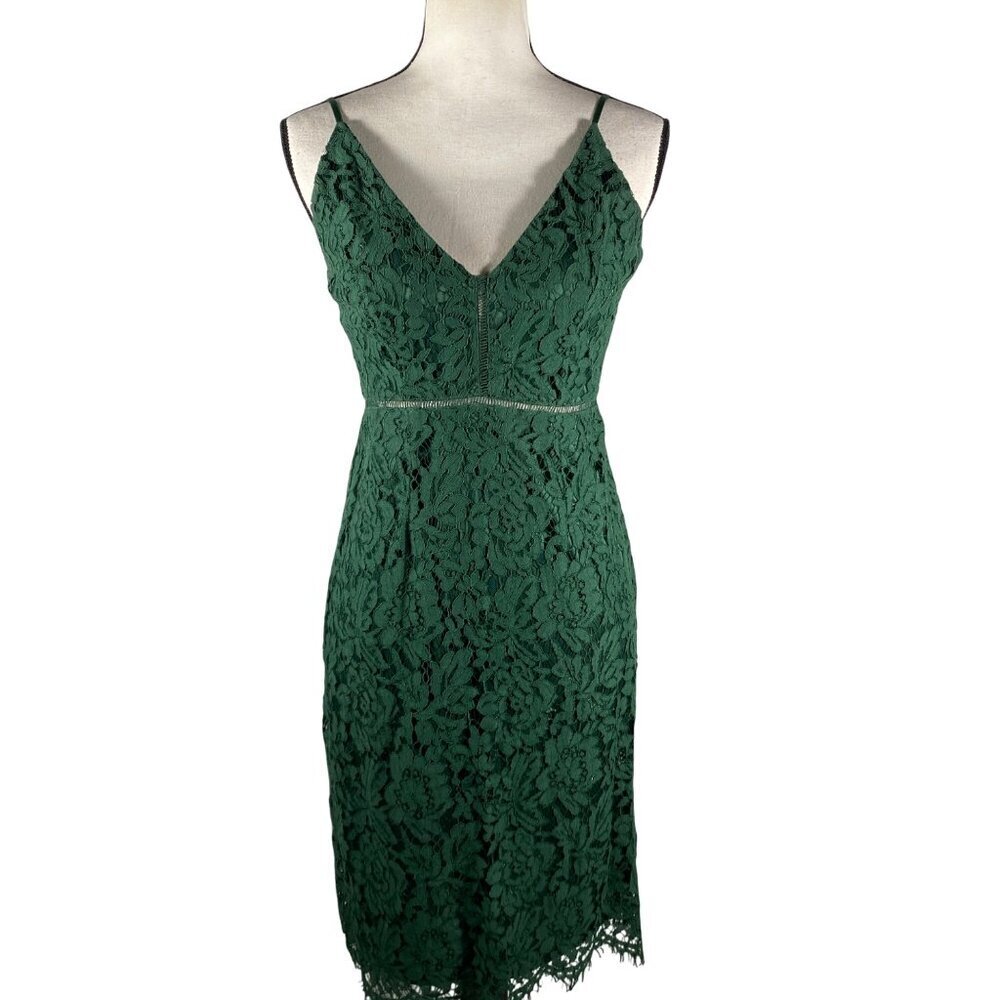 ASTR The Label Green Lace Midi Dress V-Neck Spaghetti Straps Size S forest green